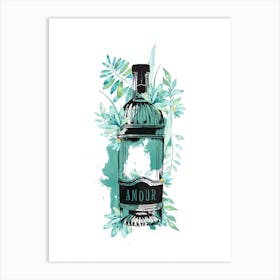 Blue Flowers Gin Bottle Art Print