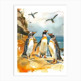 Humboldt Penguin Paradise Harbor Watercolour Painting 1 Art Print