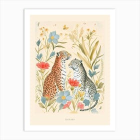 Folksy Floral Animal Drawing Leopard 3 Poster Art Print