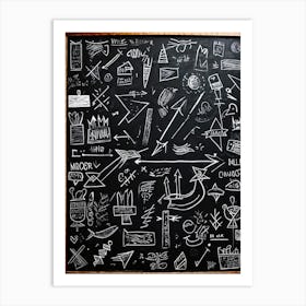 Blackboard Covered In A Collage Of Hand Drawn Icons Arrows And Abstract Doodles Symbolizing Direc Art Print