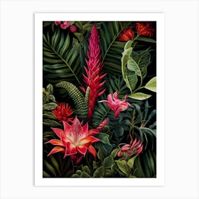 Tropical Leaves And Flowers Art Print