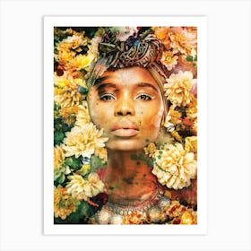 African Woman With Flowers 2 Art Print