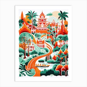 Suan Nong Nooch Thailand Modern Illustration 3 Art Print