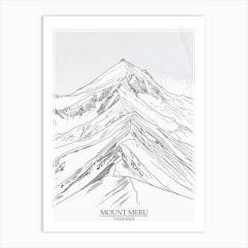 Mount Meru Tanzania Color Line Drawing 3 Poster Art Print