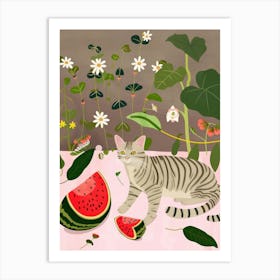 Cat And Watermelon 1 Art Print