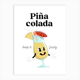 Pina Colada Cocktail Vintage Retro Cartoon Illustration Art Print