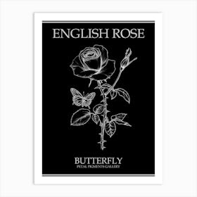 English Rose Butterfly Line Drawing 1 Poster Inverted Art Print