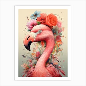 Bird With A Flower Crown Flamingo 2 Art Print