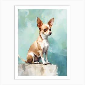 Chihuahua Dog, Painting In Light Teal And Brown 1 Art Print