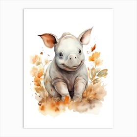 Hippopotamus Watercolour In Autumn Colours 2 Art Print