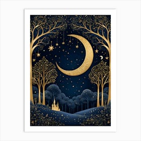 Moon And Stars In The Forest Art Print