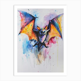 Bat Colourful Watercolour 3 Art Print