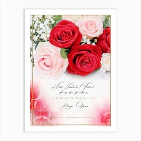 Bouquet Of Vibrant Red And Pink Roses Intertwined With Delicate Babys Breath Cascading As A Lush 2 1 Art Print