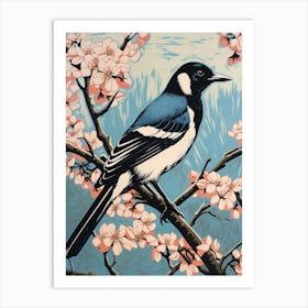 Vintage Bird Linocut Magpie 10 Art Print