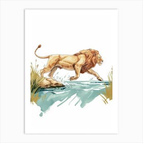 Barbary Lion Crossing A River Clipart 4 Art Print