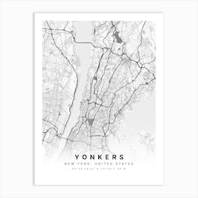 Yonkers New York Usa White Map Art Print