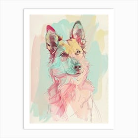 Collie Dog Pastel Line Painting 3 Art Print