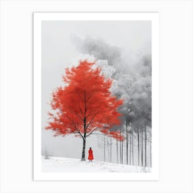 Red Tree In The Snow 2 Art Print