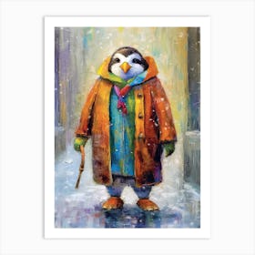 Fashionable Penguin In The Snow Art Print