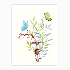 Butterflies with wild leaves bouquet Art Print