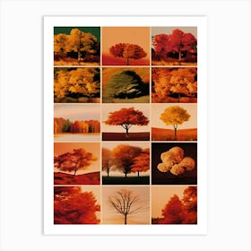 Fall Trees, Grainy, Collage, Autumn Collection Art Print