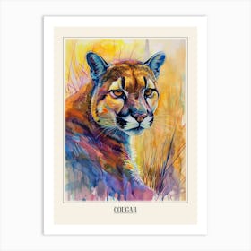Cougar Colourful Watercolour 2 Poster Art Print