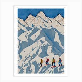 Skiiers Mountain Piste Adventure Ski Resort Hiking Cross Country Art Print