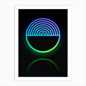 Neon Blue and Green Abstract Geometric Glyph on Black n.0396 Art Print