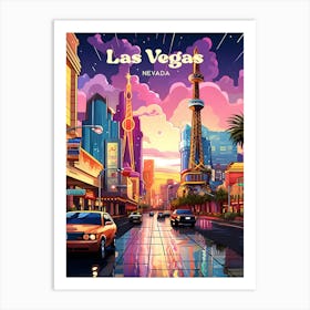 Las Vegas Nevada Night Time Travel Illustration Art Print