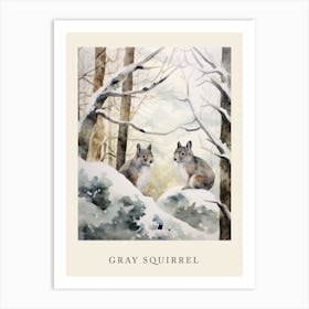 Winter Watercolour Gray Squirrel 4 Poster Art Print