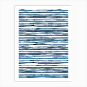 Watercolor Stripes Bluee Art Print