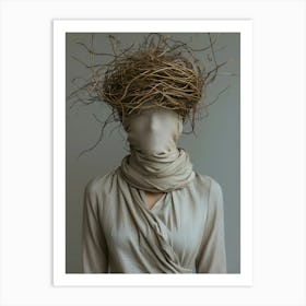 Woman With Twigs On Her Head Art Print