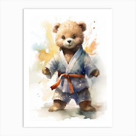 Judo Teddy Bear Painting Watercolour 1 Art Print
