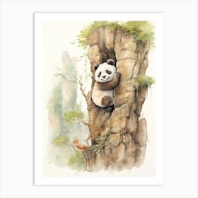 Panda Art Rock Climbing Watercolour 2 Art Print