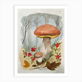 Mushrooms In The Woods Art Print