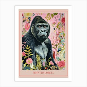 Floral Animal Painting Mountain Gorilla 3 Poster Art Print