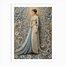 Lady In Blue And Gold Art Print