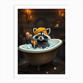 Raccoon In Bathtub Art Print