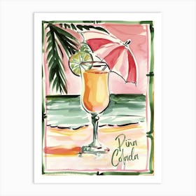 Pina Colada Cocktail Art Kitchen Umbrella Art Print