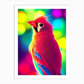 Neon Cardinal Bird Art Print