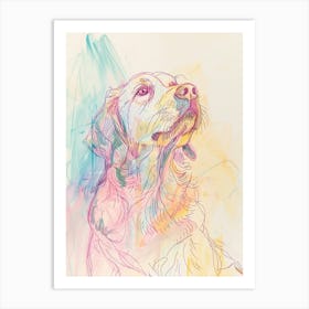 Golden Retriever Dog Pastel Line Watercolour Illustration  1 Art Print