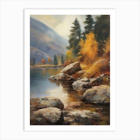 Autumn Lake,Forest Lake, Vintage Oil Painting, Farmhouse Wall Decorations, Antique Landscape, Vintage Landscape Oil Painting.6 1 Art Print