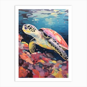 Vivid Pastel Turtle With Aquatic Plants 5 Art Print