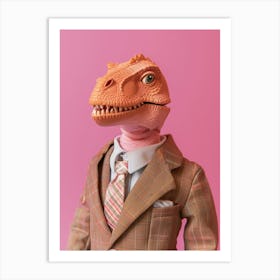 Pastel Toy Dinosaur In A Suit & Tie 1 Art Print