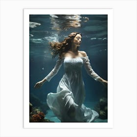 Underwater Woman In White Dress art print Art Print