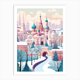 Vintage Winter Travel Illustration Moscow Russia 1 Art Print