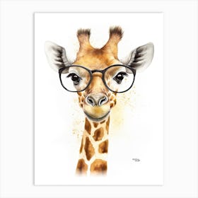 Smart Baby Giraffe Wearing Glasses Watercolour Illustration 1 Art Print