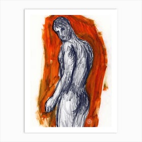 Male Nude On Orange Art Print