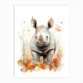 A Rhino Watercolour In Autumn Colours 1 Art Print