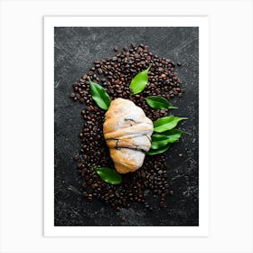 Coffee & croissant — Food kitchen poster/blackboard, photo art Art Print